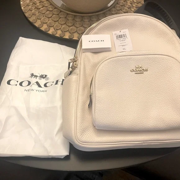 Cream and tan logo coach back back regularsize used onlyonce hastwo smallscraps Vintage Coach Cream/Tan Monogram Shoulder Bag Purse (13.5  main image 3